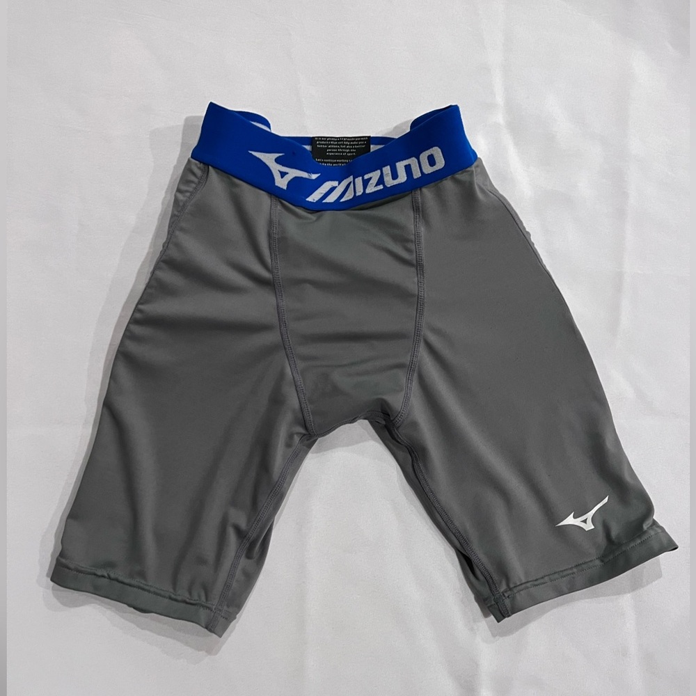 Mizuno Gray Athletic Compression Shorts with Blue Waistband